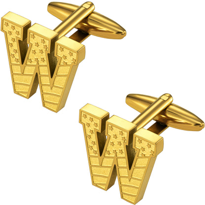 Hawson "A-Z"Initials Cufflinks, US Flag Personalized Golden Initials French Shirt Cuff