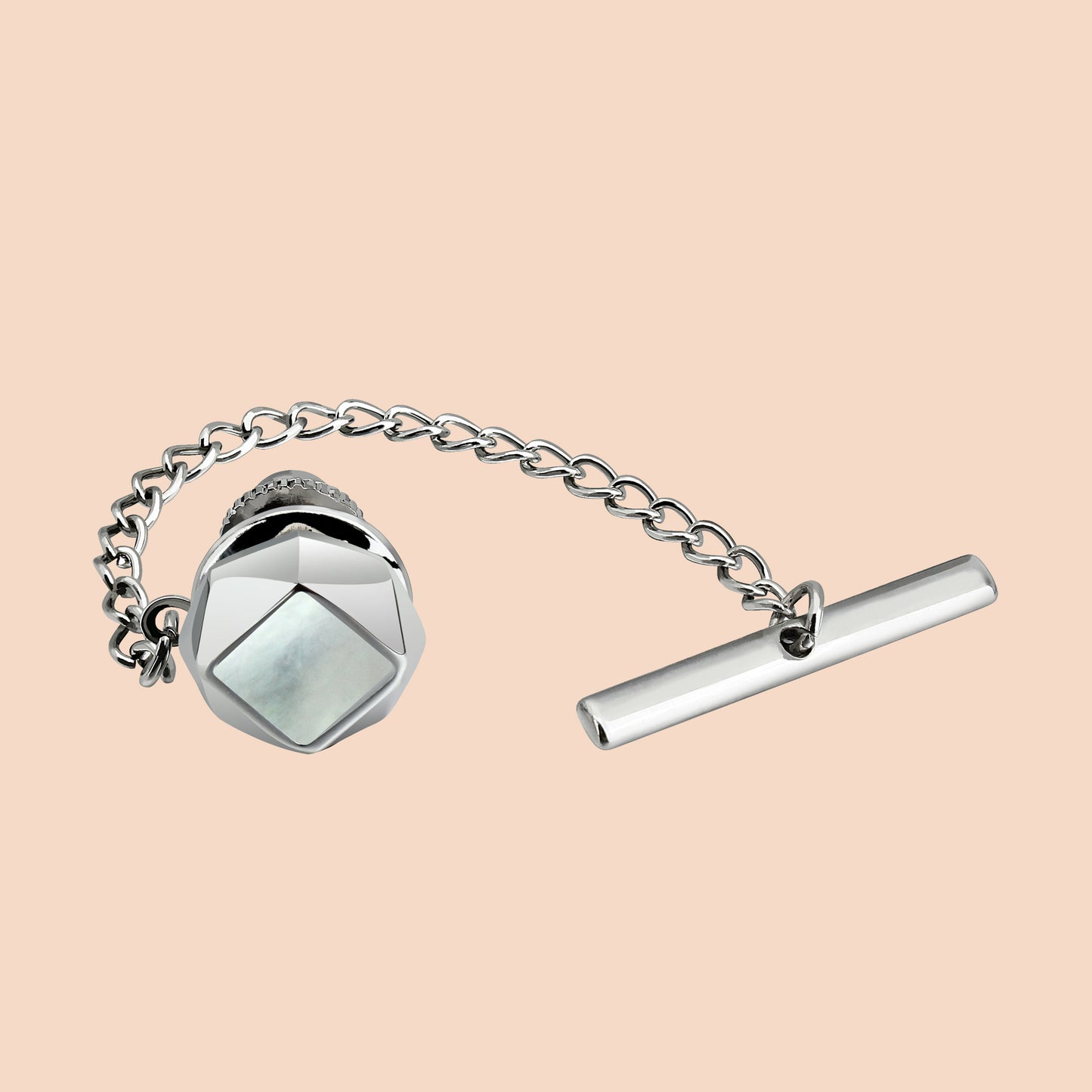 White Square Silver Onyx Tie Pin Tie Tack for Men