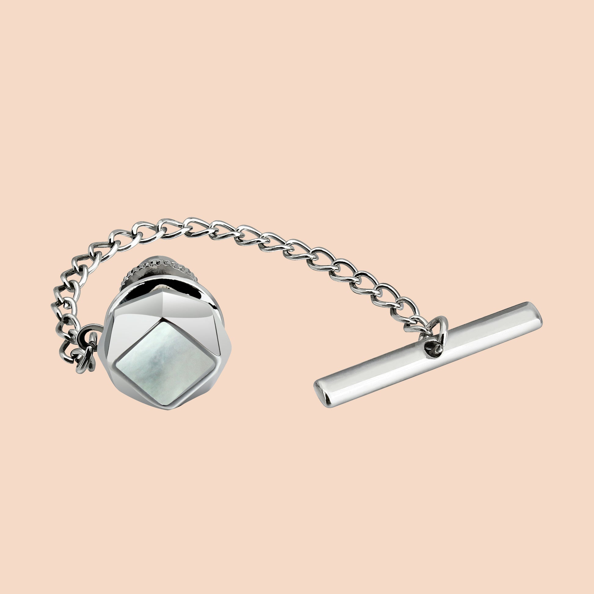 White Square Silver Onyx Tie Pin Tie Tack for Men