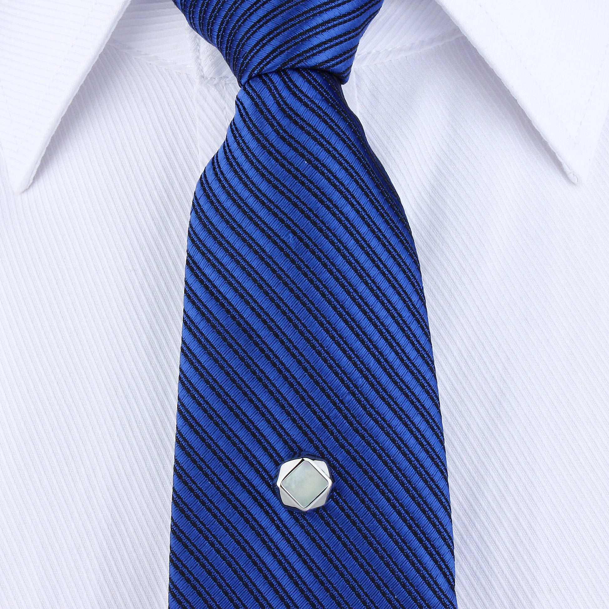 White Square Silver Onyx Tie Pin Tie Tack for Tie