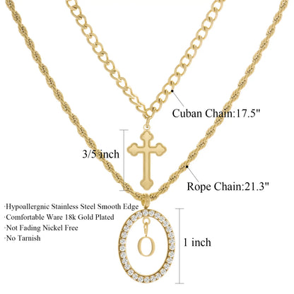 Wholesale 2-Piece Layered Initial Necklace | Cross & A-Z | MOQ6 | HAWSON