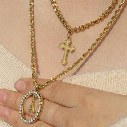 Wholesale 2-Piece Layered Initial Necklace | Cross & A-Z | MOQ6 | HAWSON