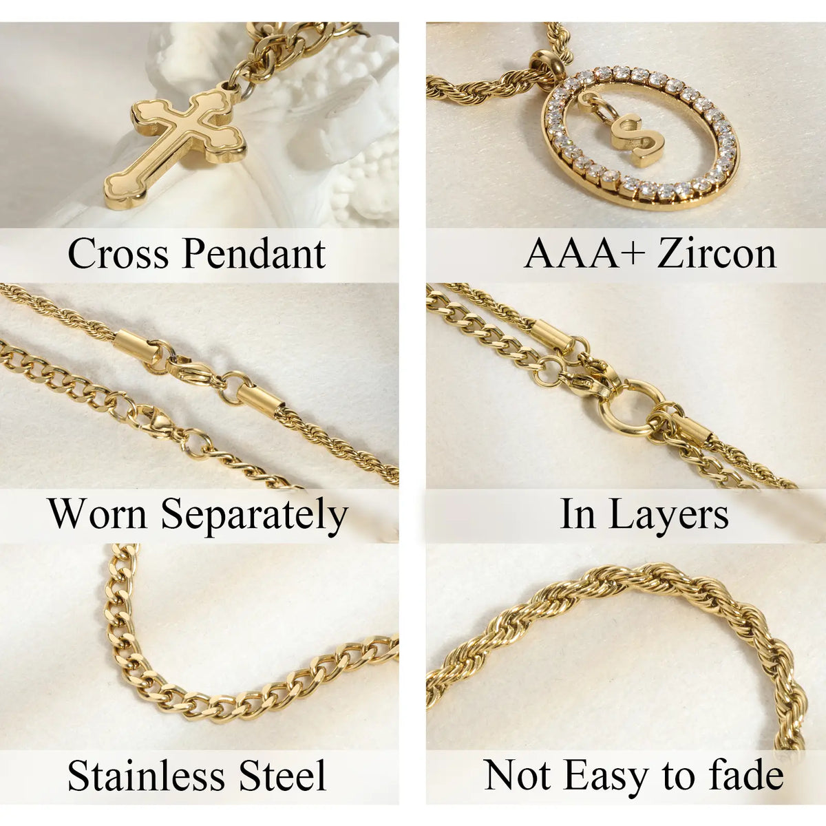 Wholesale 2-Piece Layered Initial Necklace | Cross & A-Z | MOQ6 | HAWSON