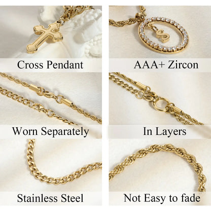 Wholesale 2-Piece Layered Initial Necklace | Cross & A-Z | MOQ6 | HAWSON