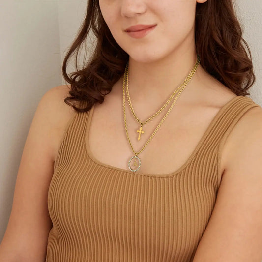 Wholesale 2-Piece Layered Initial Necklace | Cross & A-Z | MOQ6 | HAWSON