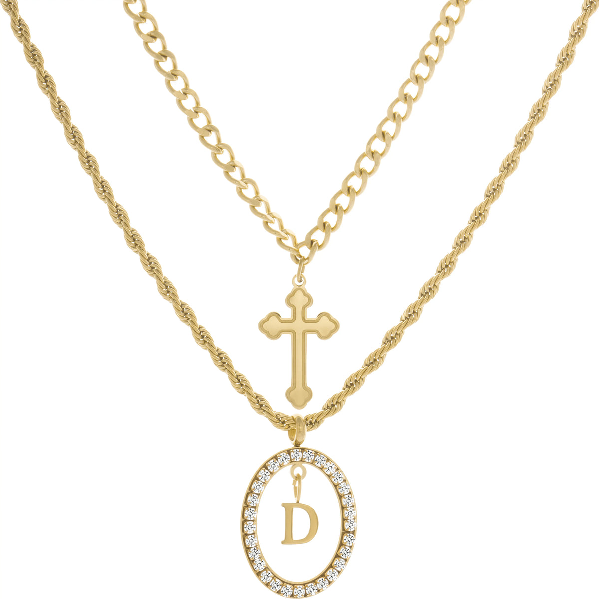 Wholesale 2-Piece Layered Initial Necklace | Cross & A-Z | MOQ6 | HAWSON