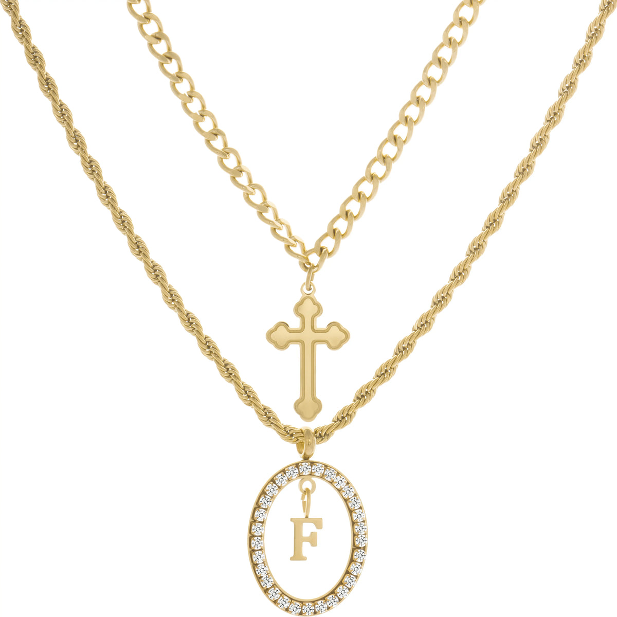 Wholesale 2-Piece Layered Initial Necklace | Cross & A-Z | MOQ6 | HAWSON