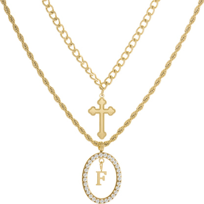 Wholesale 2-Piece Layered Initial Necklace | Cross & A-Z | MOQ6 | HAWSON