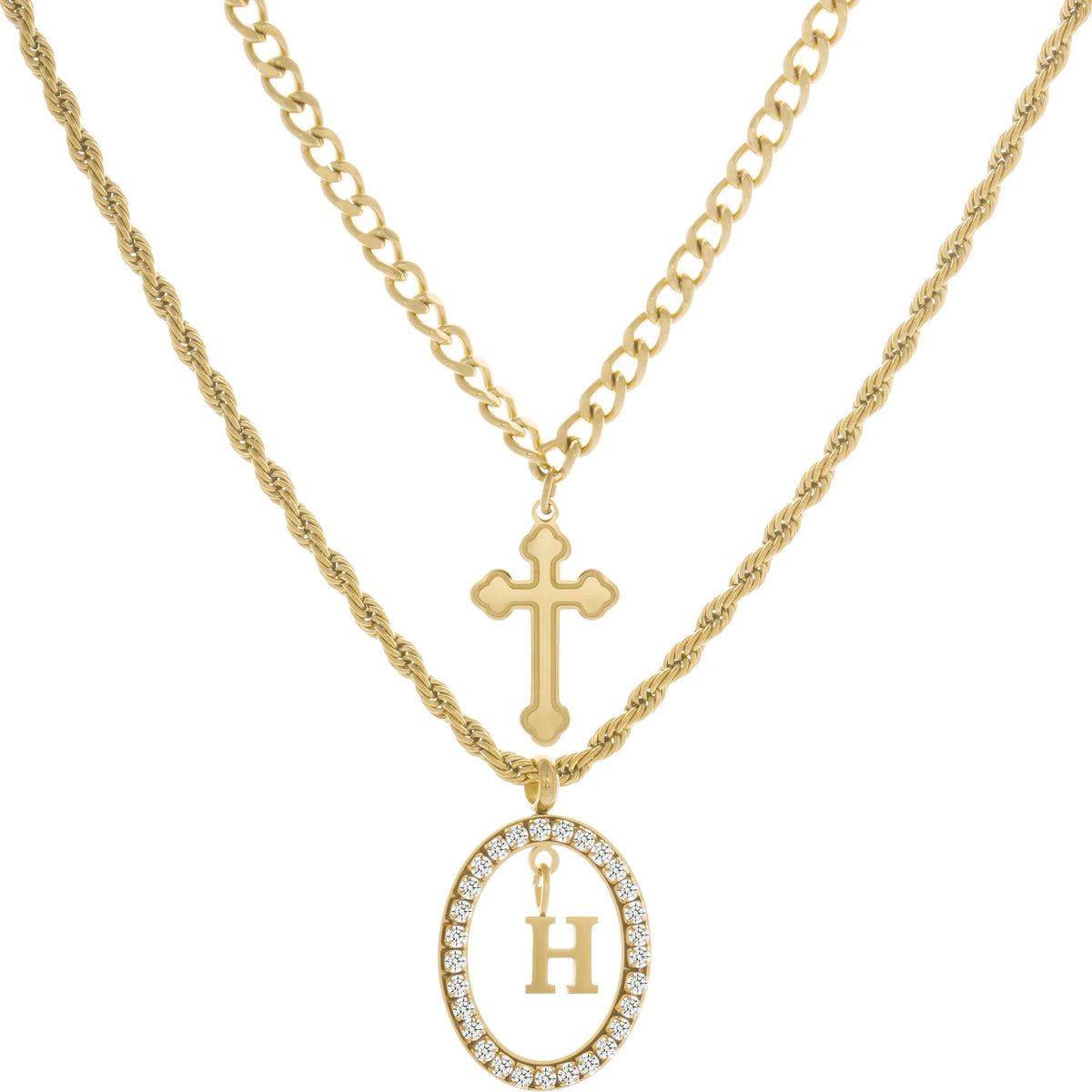 Wholesale 2-Piece Layered Initial Necklace | Cross & A-Z | MOQ6 | HAWSON