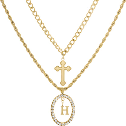 Wholesale 2-Piece Layered Initial Necklace | Cross & A-Z | MOQ6 | HAWSON