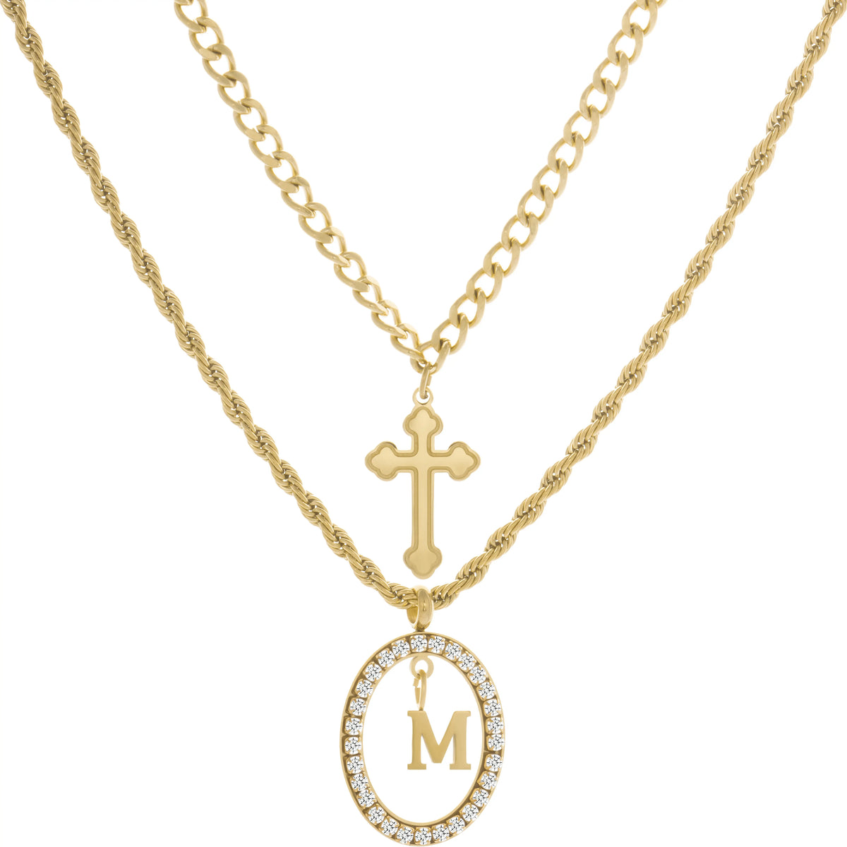 Wholesale 2-Piece Layered Initial Necklace | Cross & A-Z | MOQ6 | HAWSON