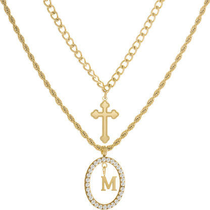 Wholesale 2-Piece Layered Initial Necklace | Cross & A-Z | MOQ6 | HAWSON