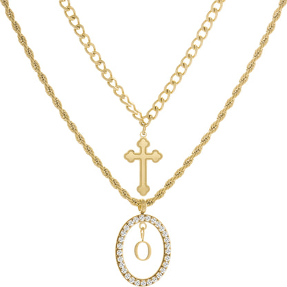 Wholesale 2-Piece Layered Initial Necklace | Cross & A-Z | MOQ6 | HAWSON