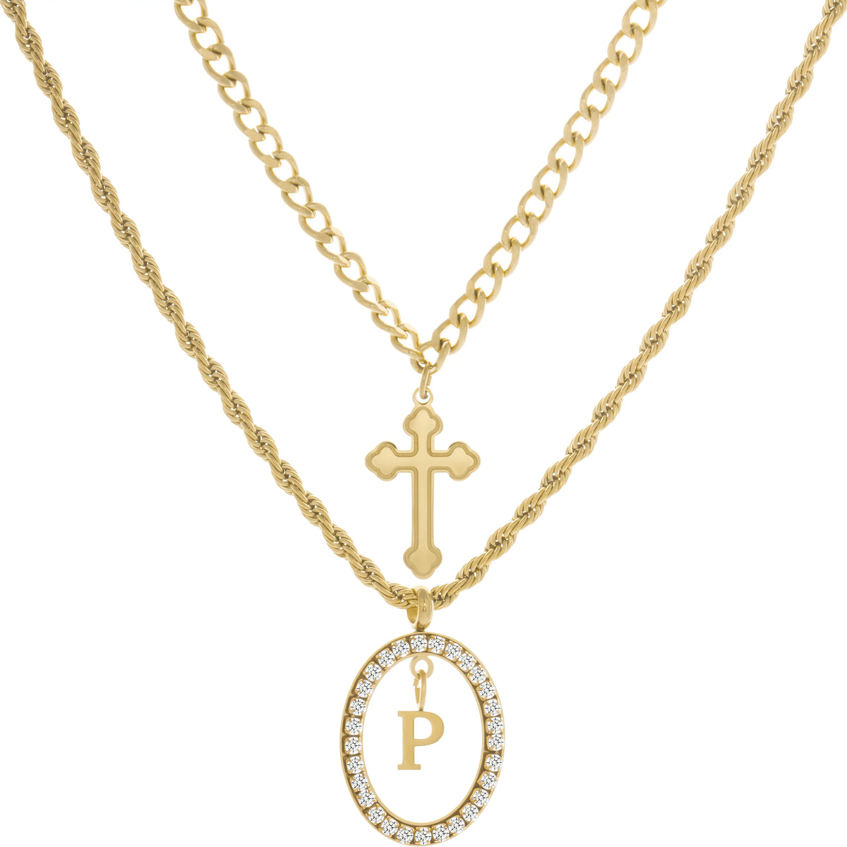 Wholesale 2-Piece Layered Initial Necklace | Cross & A-Z | MOQ6 | HAWSON