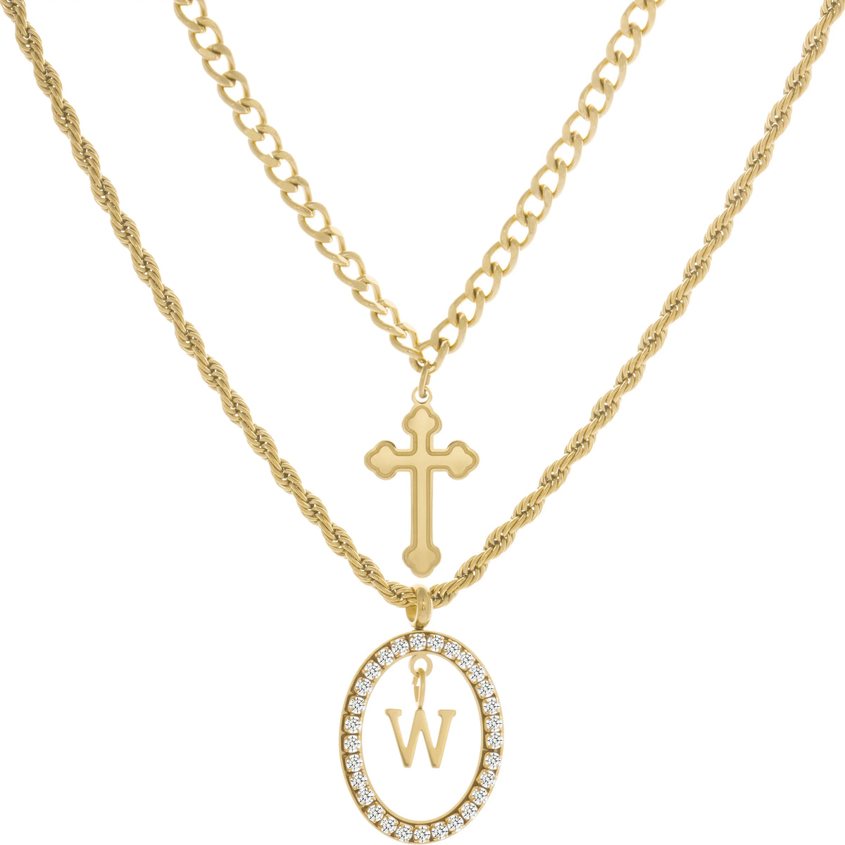 Wholesale 2-Piece Layered Initial Necklace | Cross & A-Z | MOQ6 | HAWSON