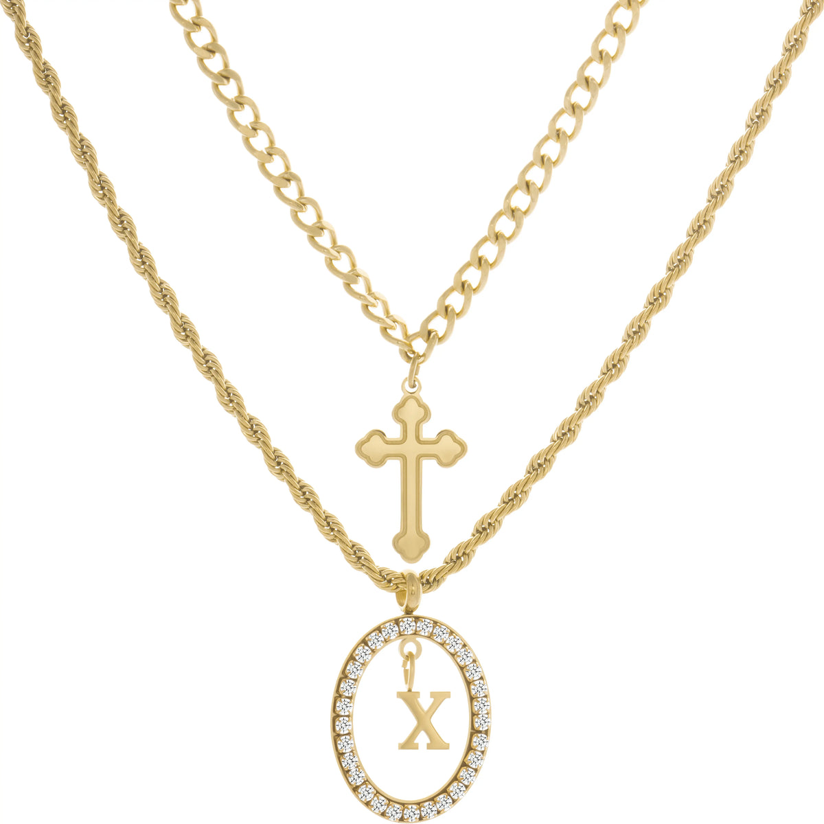 Wholesale 2-Piece Layered Initial Necklace | Cross & A-Z | MOQ6 | HAWSON