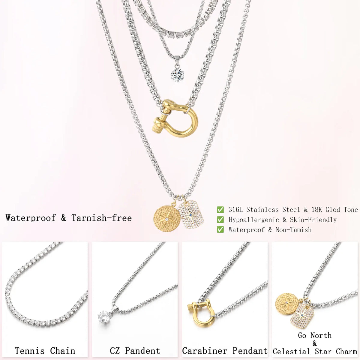 Wholesale 3-Piece Detachable Layered Necklace Set | MOQ 1 | HAWSON