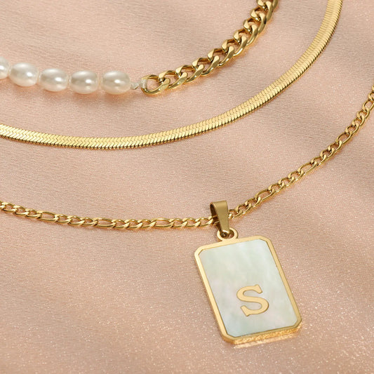 Wholesale 3-Piece Layered Initial Necklace | Pearl & CZ | HAWSON