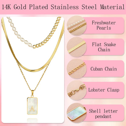 Wholesale 3-Piece Layered Initial Necklace | Pearl & CZ | HAWSON
