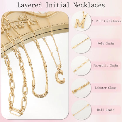 Wholesale 3-Piece Layered Initial Necklace | A-Z | MOQ6 | HAWSON