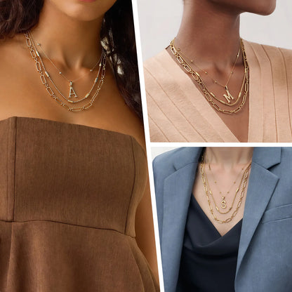 Wholesale 3-Piece Layered Initial Necklace | A-Z | MOQ6 | HAWSON