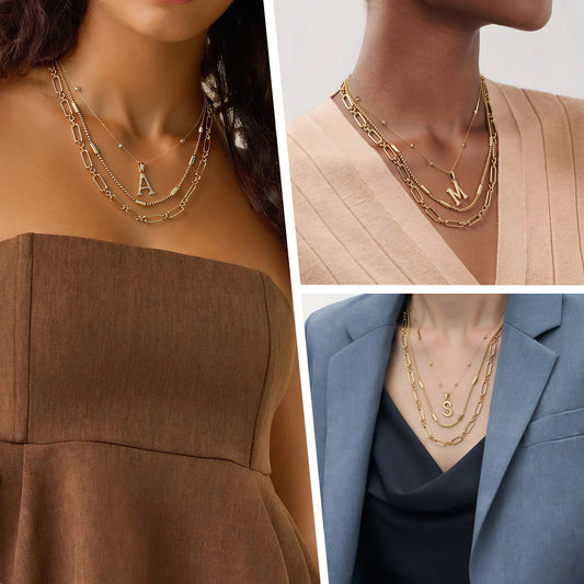 Wholesale 3-Piece Layered Initial Necklace | A-Z | MOQ6 | HAWSON