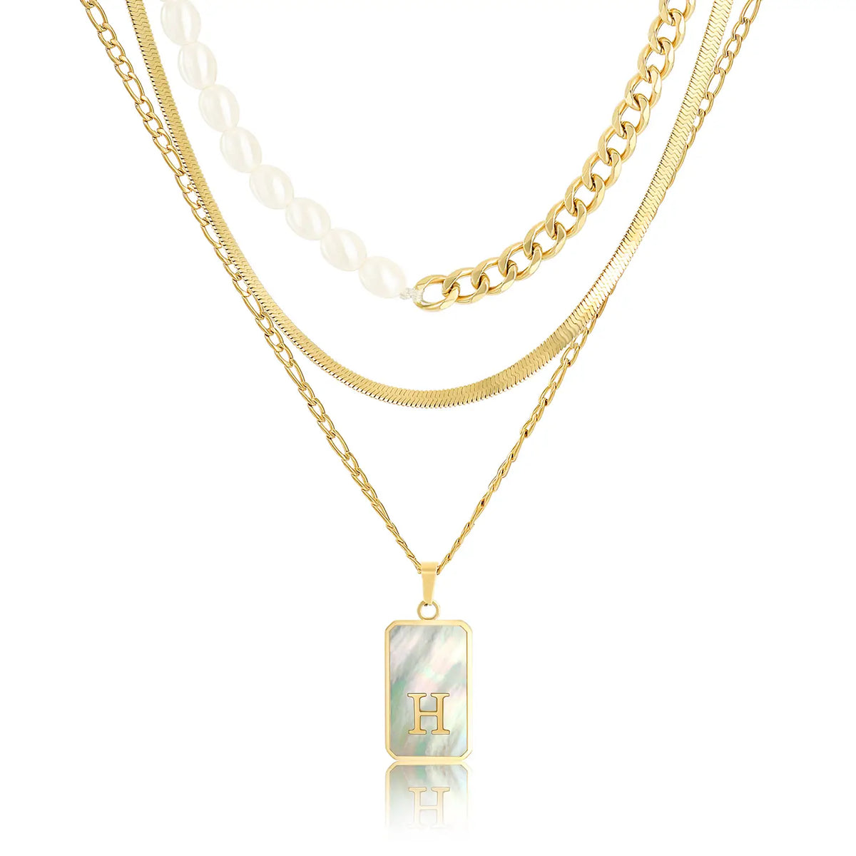 Wholesale 3-Piece Layered Initial Necklace | Pearl & CZ | HAWSON
