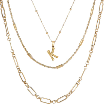 Wholesale 3-Piece Layered Initial Necklace | A-Z | MOQ6 | HAWSON