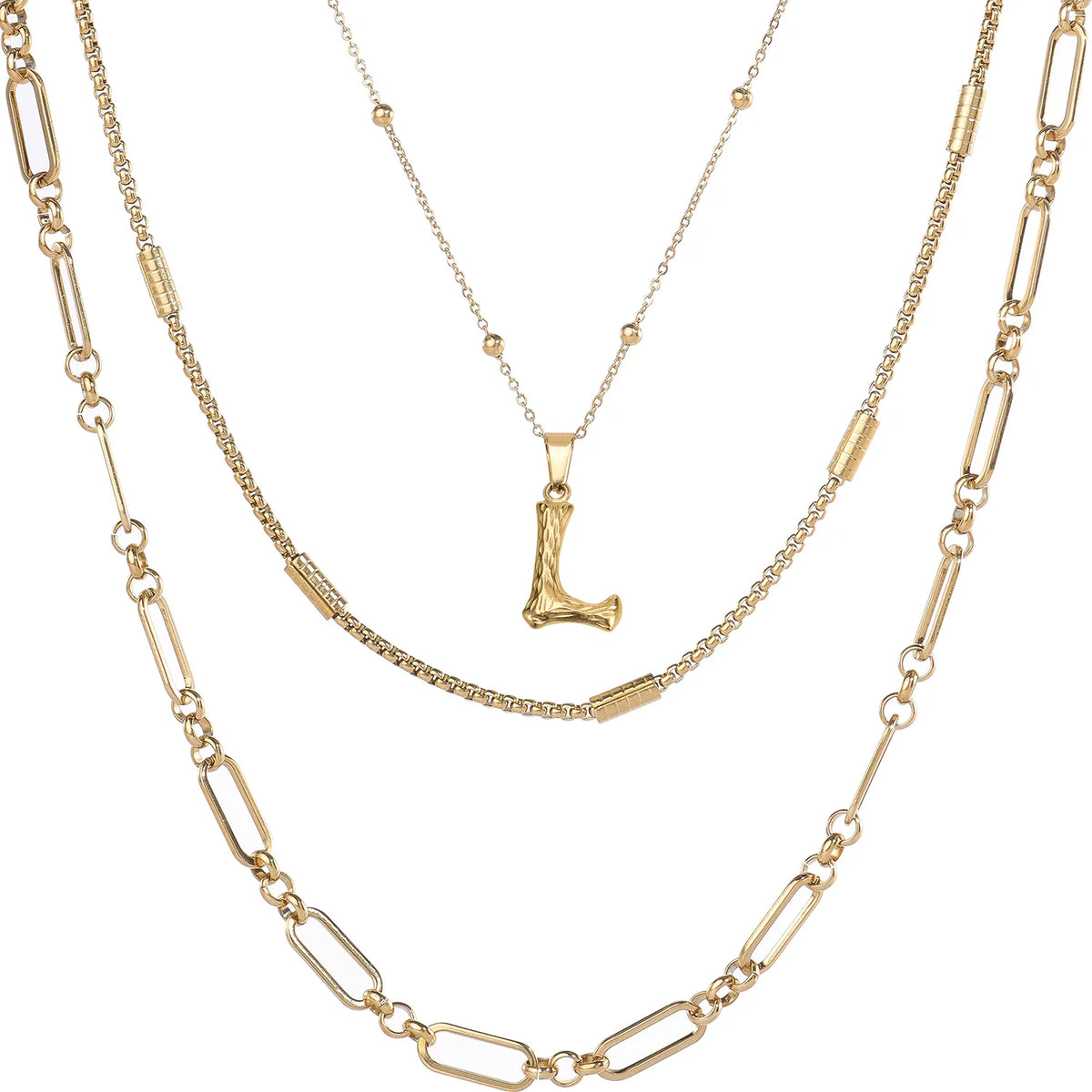 Wholesale 3-Piece Layered Initial Necklace | A-Z | MOQ6 | HAWSON