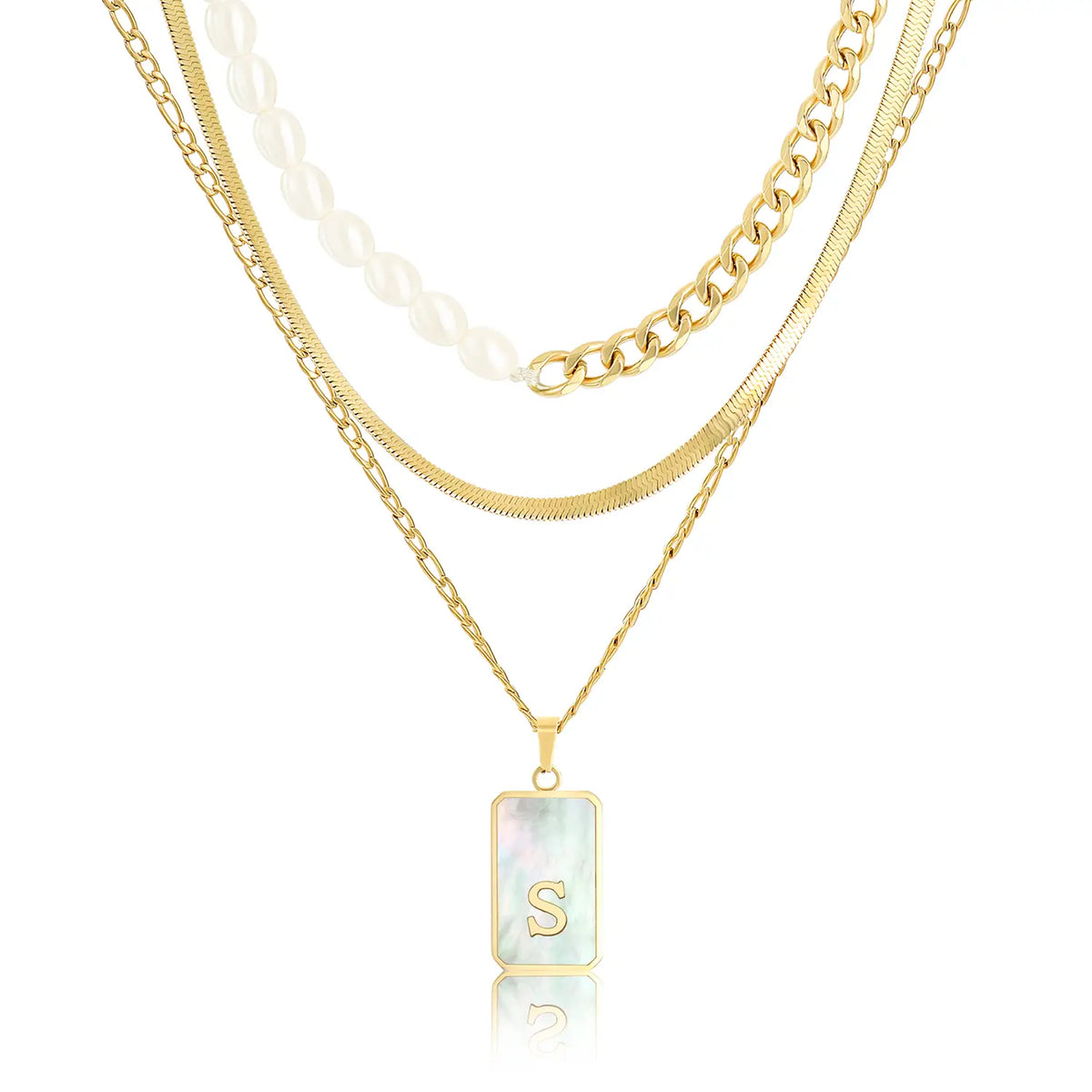 Wholesale 3-Piece Layered Initial Necklace | Pearl & CZ | HAWSON