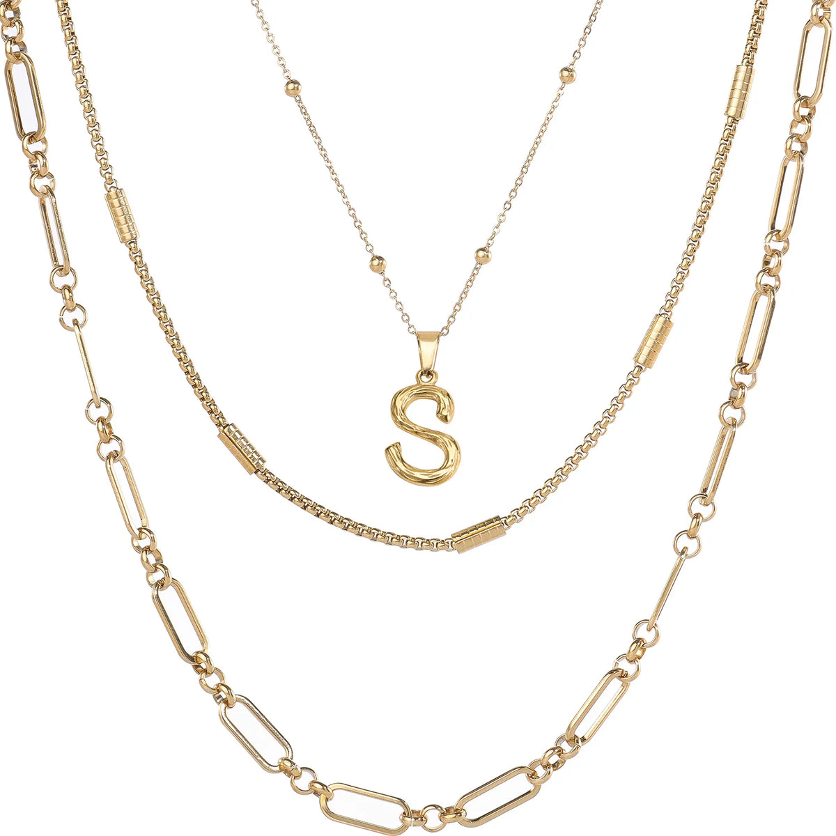Wholesale 3-Piece Layered Initial Necklace | A-Z | MOQ6 | HAWSON