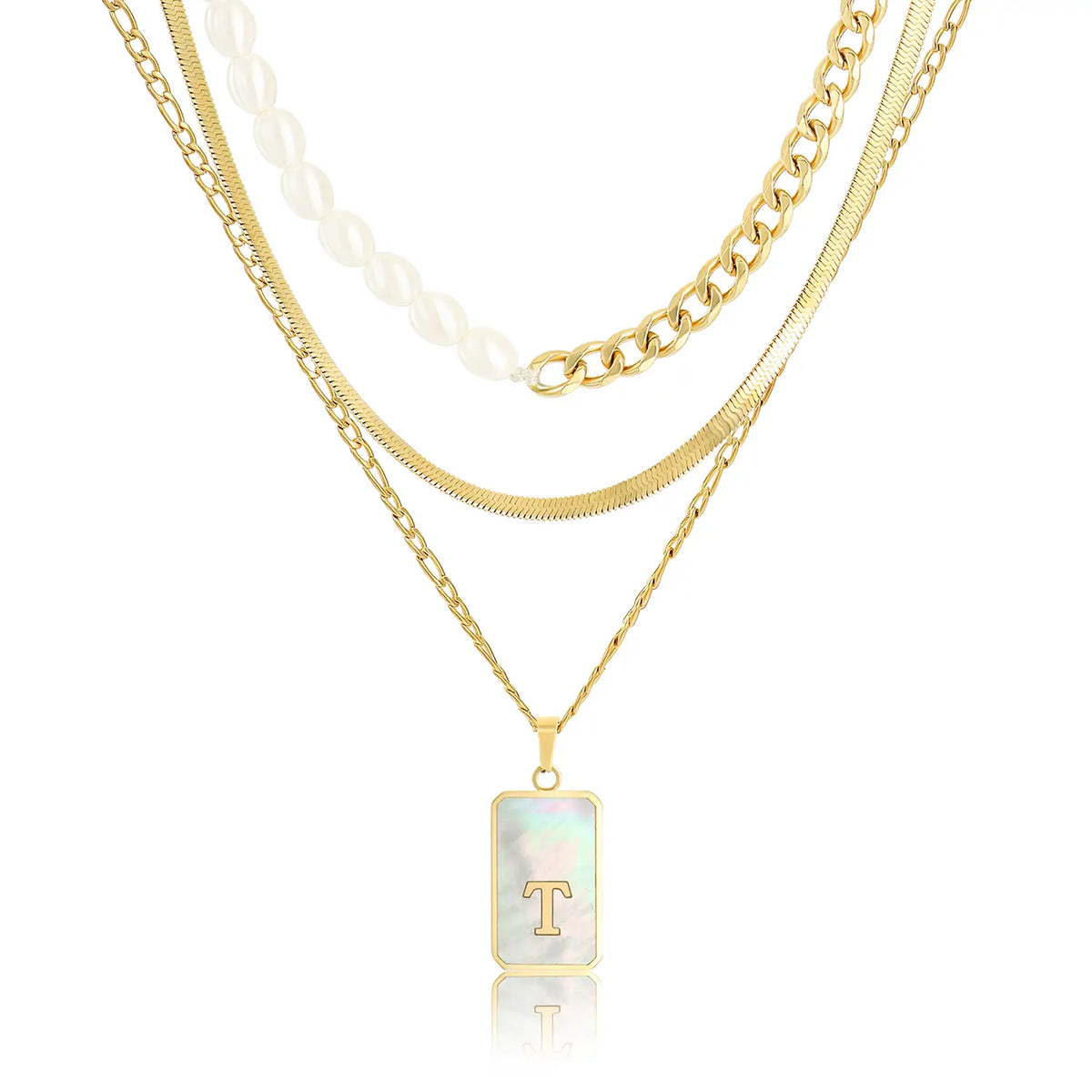 Wholesale 3-Piece Layered Initial Necklace | Pearl & CZ | HAWSON