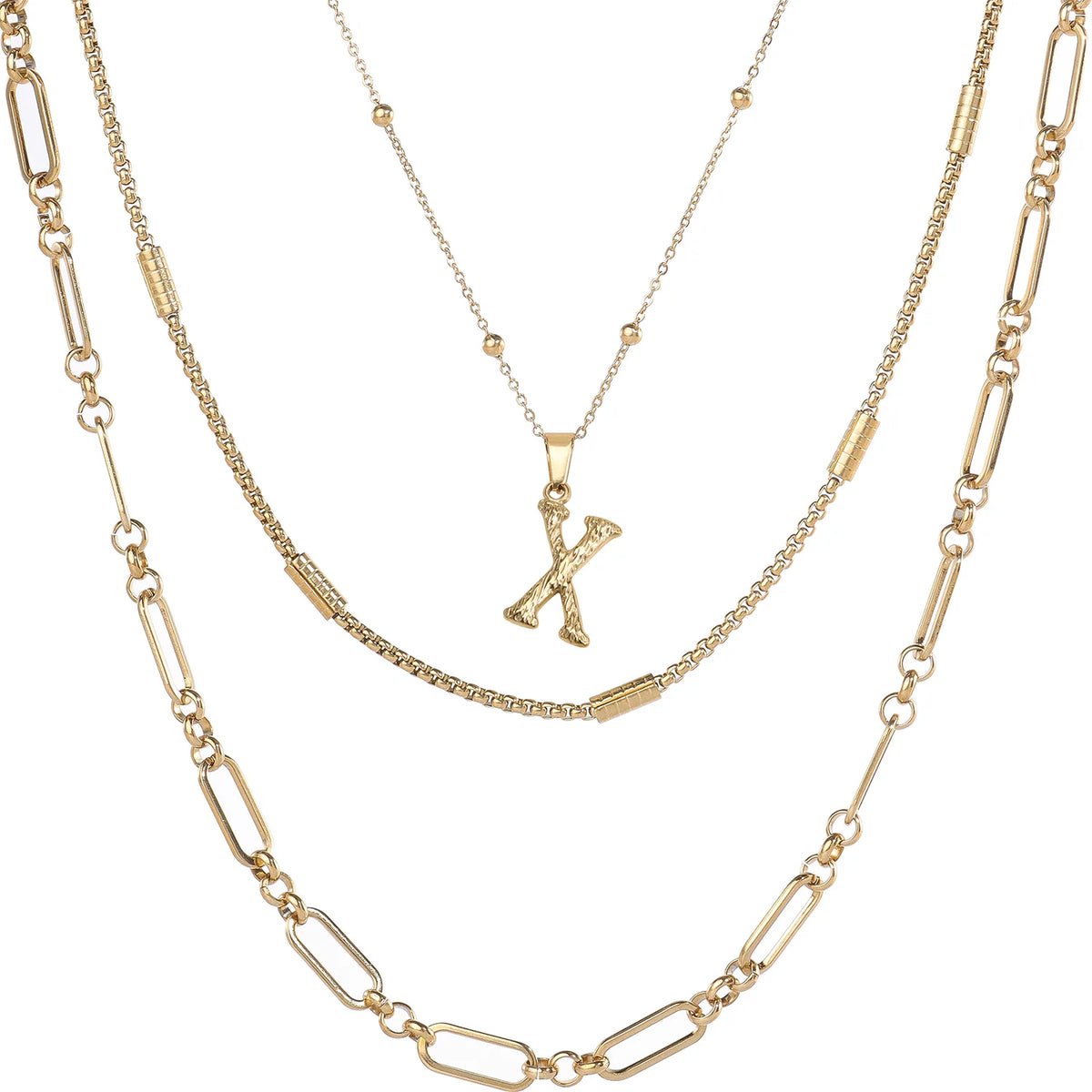 Wholesale 3-Piece Layered Initial Necklace | A-Z | MOQ6 | HAWSON