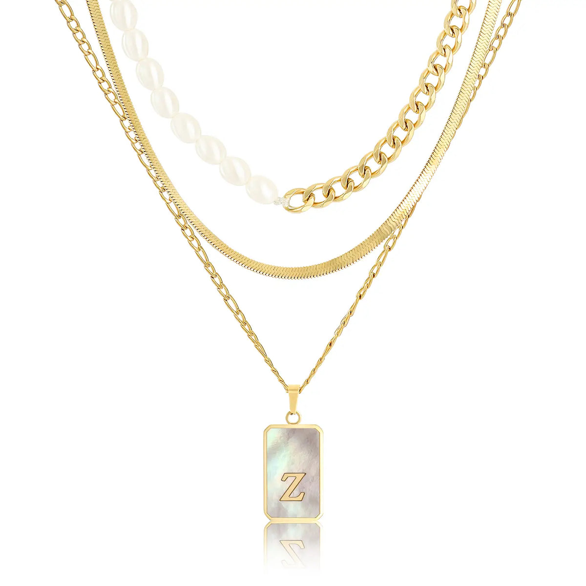 Wholesale 3-Piece Layered Initial Necklace | Pearl & CZ | HAWSON