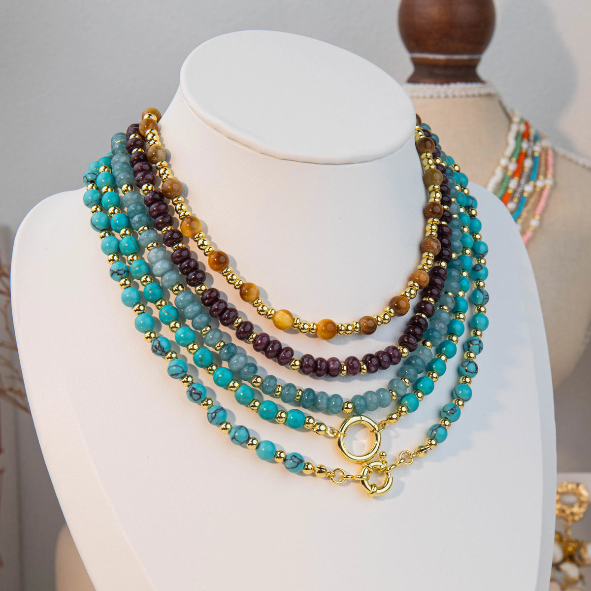 Wholesale 5Pcs Blue & Purple Beaded Layered Necklace Set | Hawson