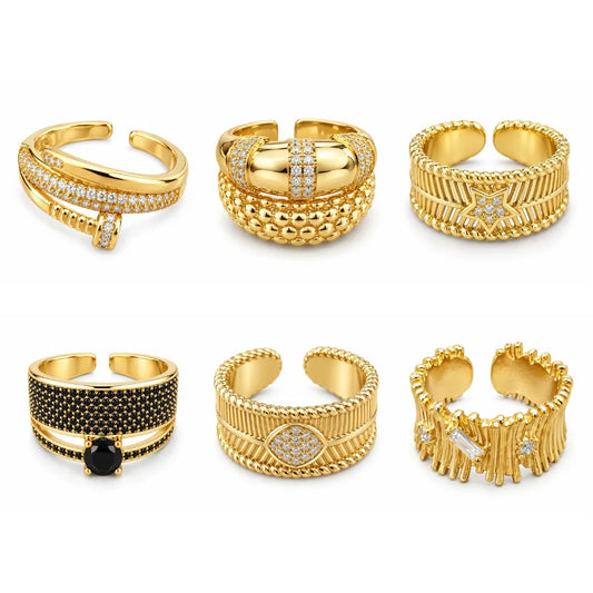 Wholesale 6Pcs 14K Gold Plated 316L Stainless Steel Ring Set | HAWSON