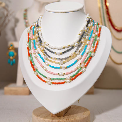 Wholesale 8Pcs Mixed Seed Bead & Pearl Layered Necklace Set | Hawson