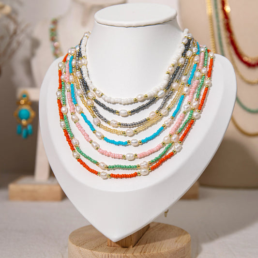 Wholesale 8Pcs Mixed Seed Bead & Pearl Layered Necklace Set | Hawson