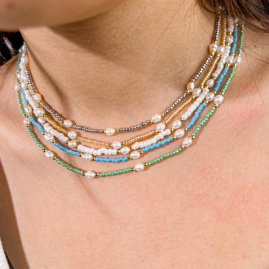 Wholesale 8Pcs Mixed Seed Bead & Pearl Layered Necklace Set | Hawson