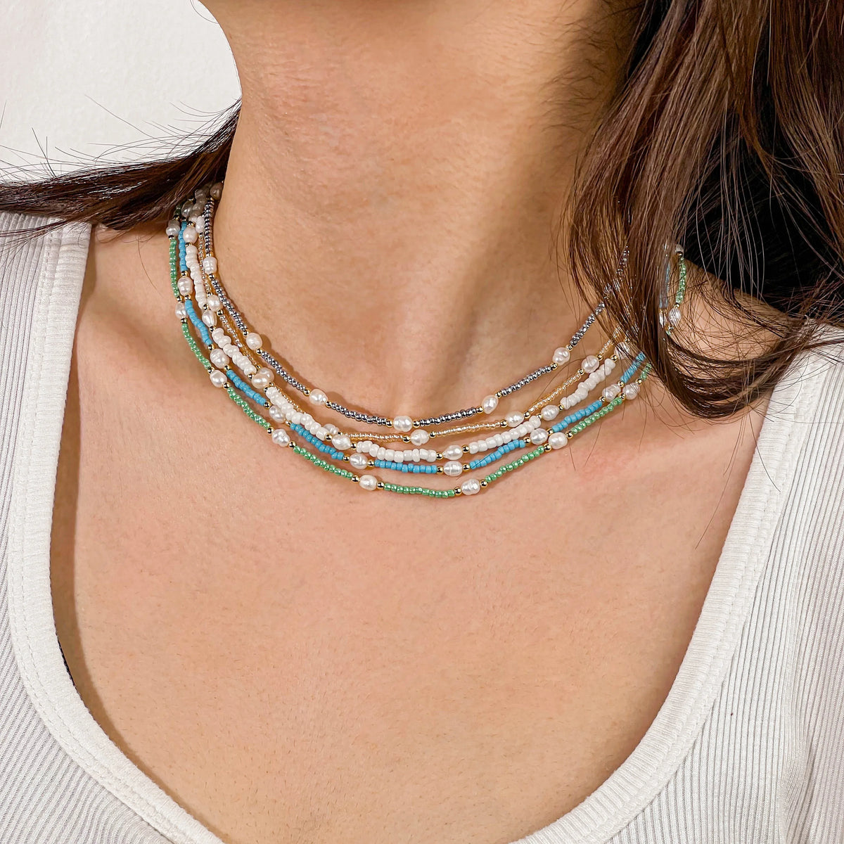 Wholesale 8Pcs Mixed Seed Bead & Pearl Layered Necklace Set | Hawson