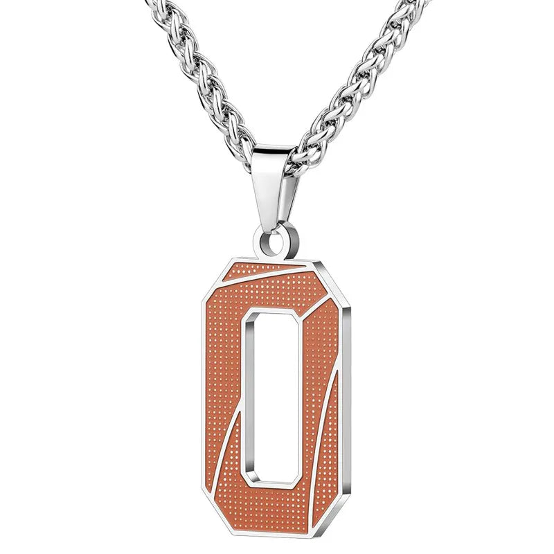 A curated collection of basketball-textured initial letter necklaces designed for wholesale buyers. Featuring a detailed basketball-grain finish on a stainless steel pendant and matching chain. 