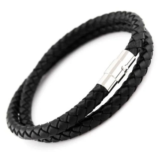 Wholesale Classic Black Leather Bracelet 10-Piece Set | MOQ 1 | HAWSON