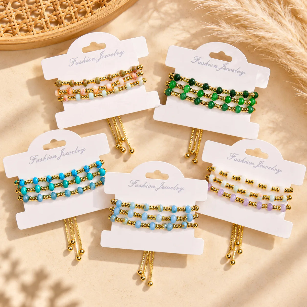 Wholesale Gold Bead Natural Stone Bracelet Set | 5 Styles | Hawson