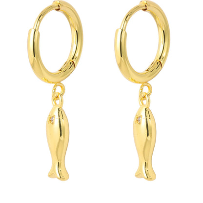 A curated collection of gold-tone dangling earrings featuring various charming motifs, including shells, fruits, animals, and sea creatures. Perfect for adding a playful, elegant touch to any outfit. A ready-to-sell bestseller for gift shops and fashion retailers.