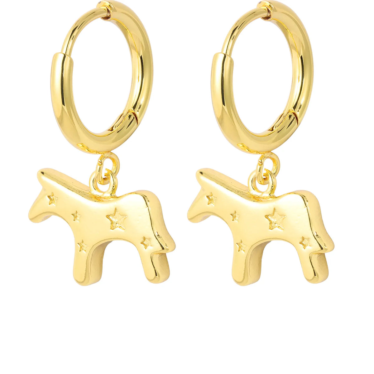 A curated collection of gold-tone dangling earrings featuring various charming motifs, including shells, fruits, animals, and sea creatures. Perfect for adding a playful, elegant touch to any outfit. A ready-to-sell bestseller for gift shops and fashion retailers.