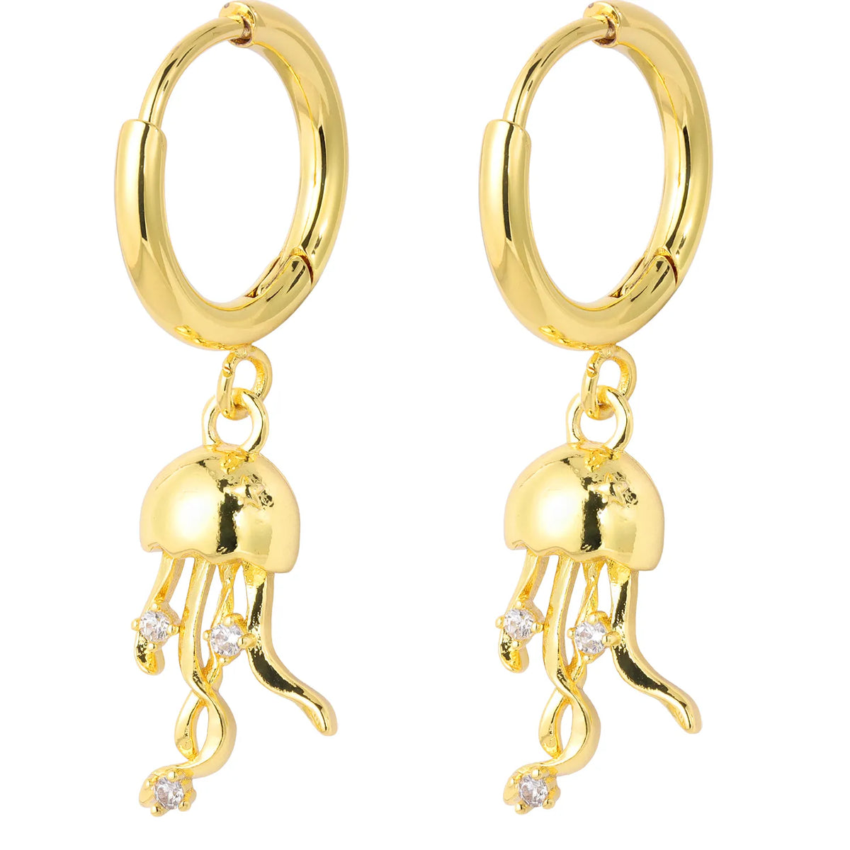 A curated collection of gold-tone dangling earrings featuring various charming motifs, including shells, fruits, animals, and sea creatures. Perfect for adding a playful, elegant touch to any outfit. A ready-to-sell bestseller for gift shops and fashion retailers.