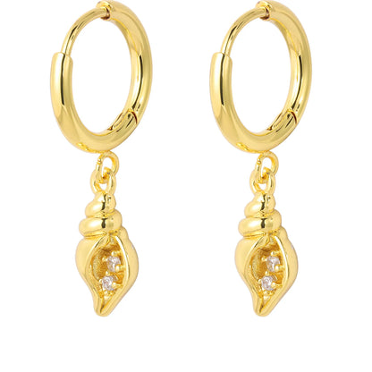 A curated collection of gold-tone dangling earrings featuring various charming motifs, including shells, fruits, animals, and sea creatures. Perfect for adding a playful, elegant touch to any outfit. A ready-to-sell bestseller for gift shops and fashion retailers.