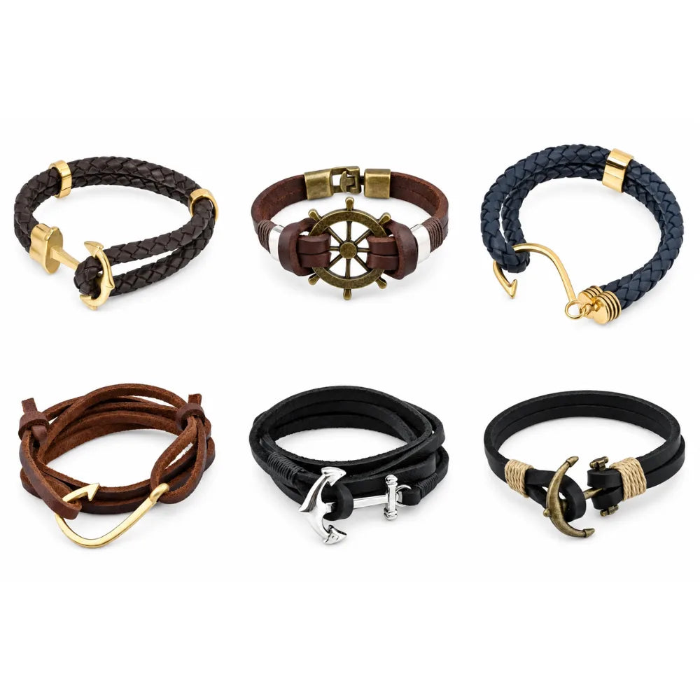 Wholesale Multi-Layer Leather Bracelets – 6-Piece Set | MOQ 1 | HAWSON