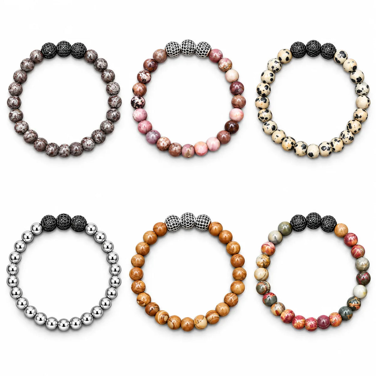 Wholesale Natural Stone Bead Bracelet 6Pcs Set | MOQ 1 | HAWSON
