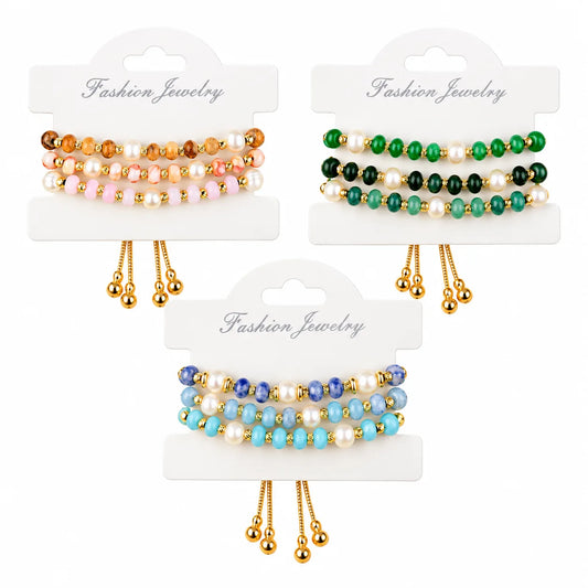 Wholesale Natural Stone & Pearl Beaded Bracelets Set | 3-Pieces